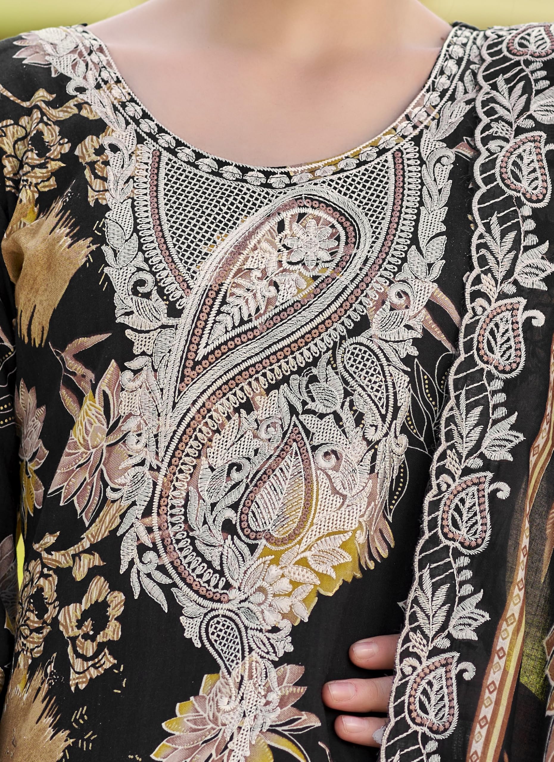 DRAVINAM Trends Pure Viscose Rayon Digital Printed Fancy Embroidered Organza Lace Suit Dress Material with Unstitched Bottoms and Cotton Cutwork Embroidered Dupatta