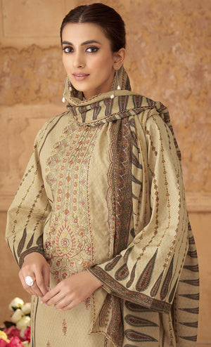 DRAVINAM Trends Unstitched Cotton Suit Dress Material Set: Pakistani Print Top Fabric with Embroidery | Customizable Solid Bottoms | Cotton Fancy Dupatta