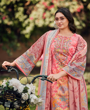 DRAVINAM Trends Women's Unstitched Salwar Suit Dress Material - Cotton Digital Printed Organza Embroidered Kameez II Unstitch Bottoms II Cotton Dupatta