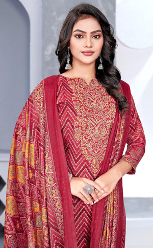 DRAVINAM Trends Women's Pakistani Printed Pashmina Wool Winter Wear Unstitch Salwar Suit Dress Material with Pashmina Printed Shawl Dupatta