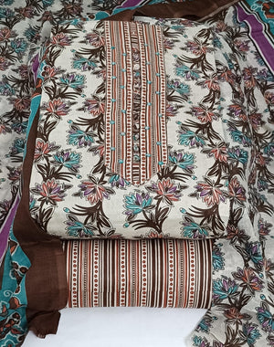 DRAVINAM Trends Women's Cambric Cotton Dress Material | Unstitch Kalamkari Printed Suit Set with Cotton Dupatta