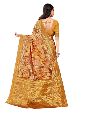 DRAVINAM Trends Printed silk saree with Jacquard Border and Blouse Piece (Beige Brown)