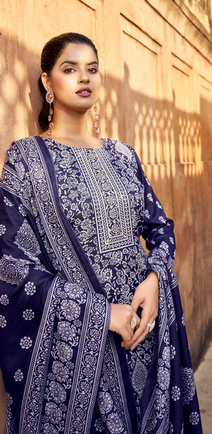 DRAVINAM Trends Women's Printed Pashmina Kani Unstitch Salwar Suit Dress Material with Siroski work and Printed Twill Pashmina Warm Shawl Dupatta