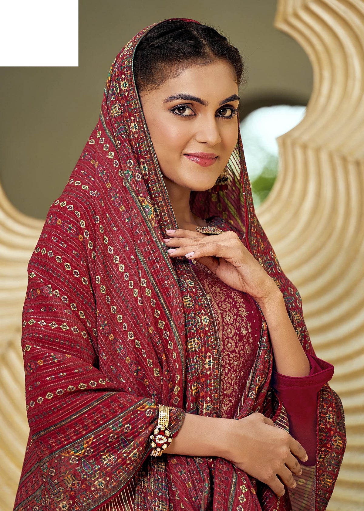 DRAVINAM Trends Women's Pure Jacquard heavy sequence work Pakistani salwar suit material with pure georgette digital printed and embroidered heavy dupatta (Wine)