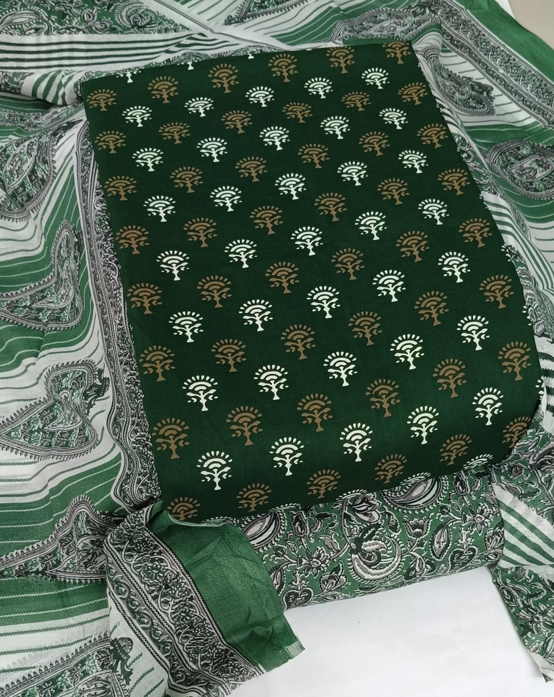 DRAVINAM Trends Women's Ethnic Pure Cotton Jaipuri Printed Unstitched Salwar Suit Dress Material with Dupatta