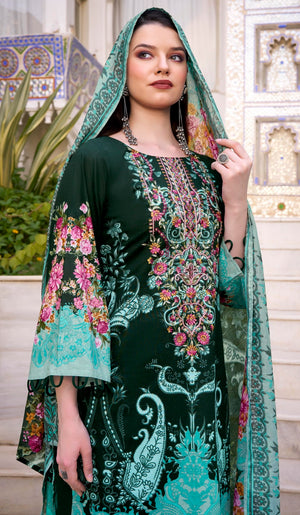 DRAVINAM Trends Women's Unstitched Cotton Suit Dress Material -Embroidered Digital Print Top II Plain Bottoms II Digital Print Dupatta