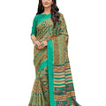 DRAVINAM Trends Women's Woven Kota Cotton Printed Check Saree with Satin Border and Blouse Piece (Green and Brown)