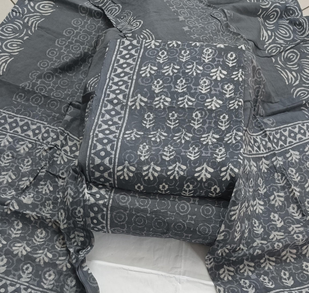 DRAVINAM Trends Hand Block Print Sanganeri Cambric Unstitched Cotton Suit Dress Material for Women with Mulmul Cotton Hand Printed Dupatta