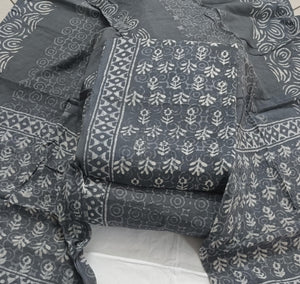 DRAVINAM Trends Hand Block Print Sanganeri Cambric Unstitched Cotton Suit Dress Material for Women with Mulmul Cotton Hand Printed Dupatta