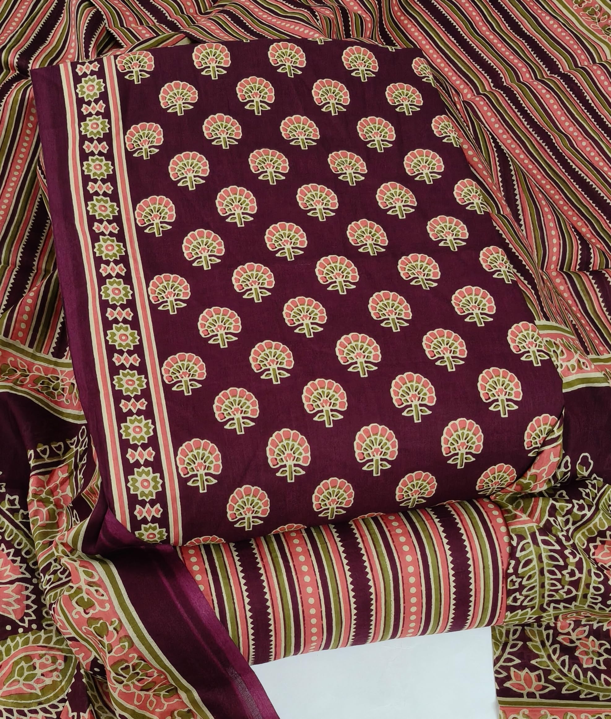 DRAVINAM Trends Jaipuri Print Cambric Cotton Unstitched Salwar Suit Dress Material for Women with Mulmul Cotton Dupatta
