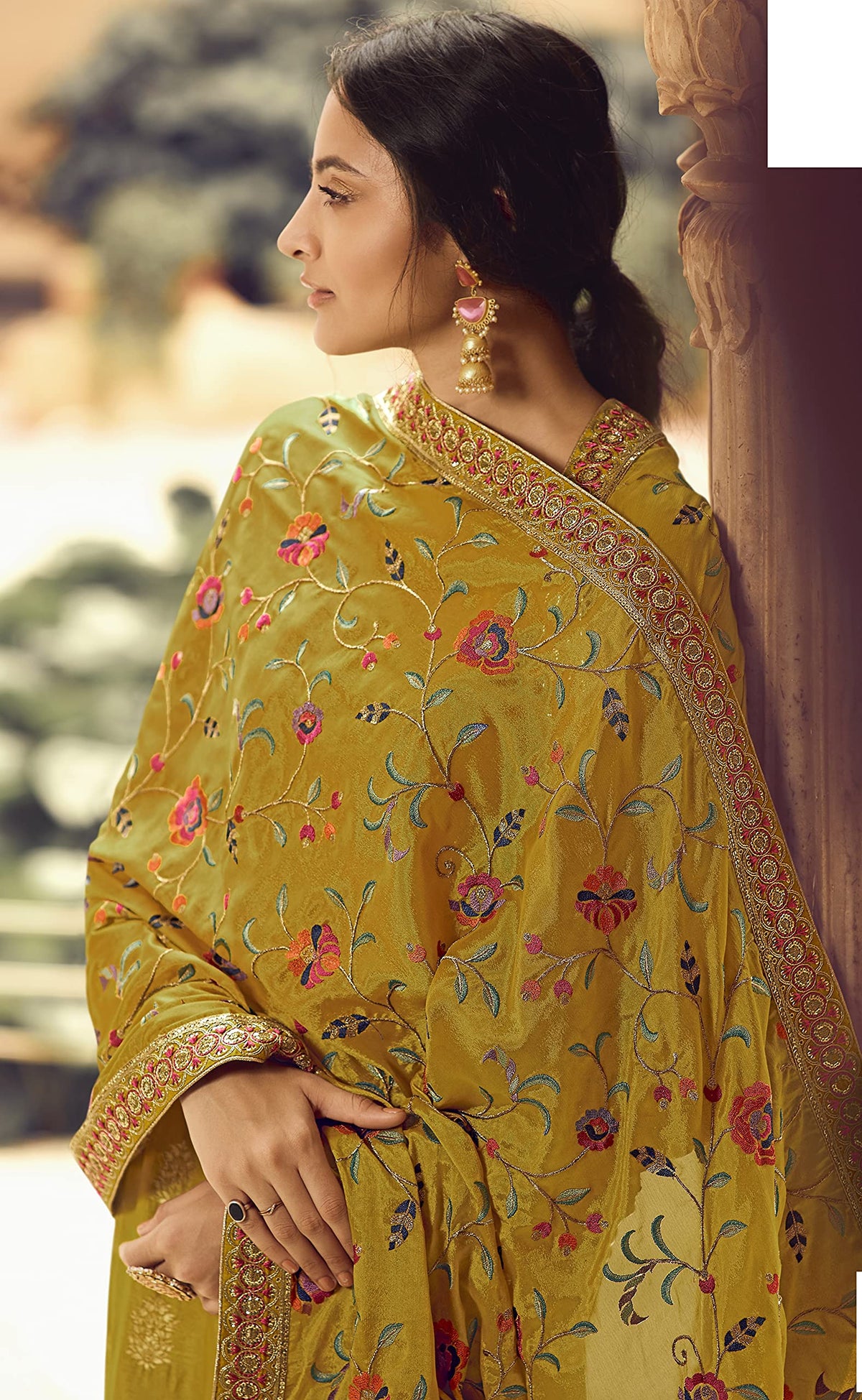DRAVINAM Trends Women's Pure Banarasi Dola Jacquard Silk Embroidered Unstitched Pakistani Salwar Suit Dress Material with Chinon Silk Embroidered heavy dupatta (With Inner) (Free size) (