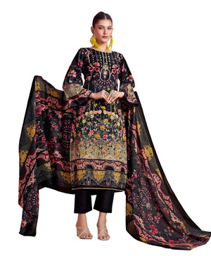 DRAVINAM Trends Cotton Pakistani Embroidered Suit Dress Material with Unstitched Bottoms and Cotton Dupatta