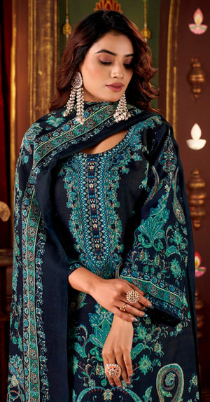 DRAVINAM Trends Women's Winter wear unstitched Printed Woollen Pashmina Salwar Suit Dress Material with Pashmina Printed Shawl Dupatta