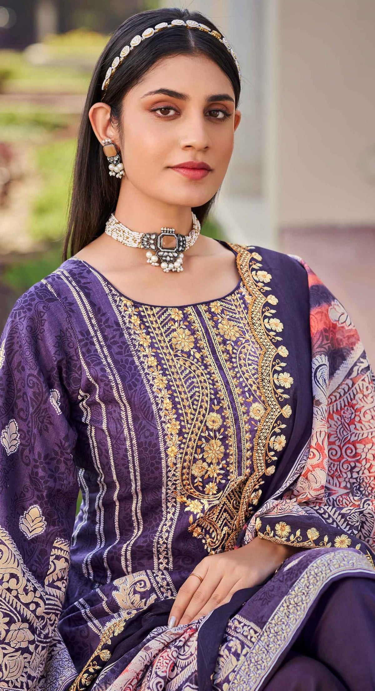 DRAVINAM Trends Women's Unstitched Salwar Suit Dress Material - Cotton Digital Printed Organza Embroidered Kameez II Unstitch Bottoms II Cotton Dupatta