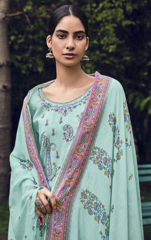 DRAVINAM Trends Unstitched Printed Embroidery Work Pure Cotton Salwar Suits Dress Material with Cotton Dupatta (Beige)