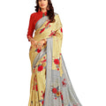 DRAVINAM Trends Women's Soft Khadi Linen Printed Saree with Blouse Piece (Yellow and Red_SareeSRPal_98)