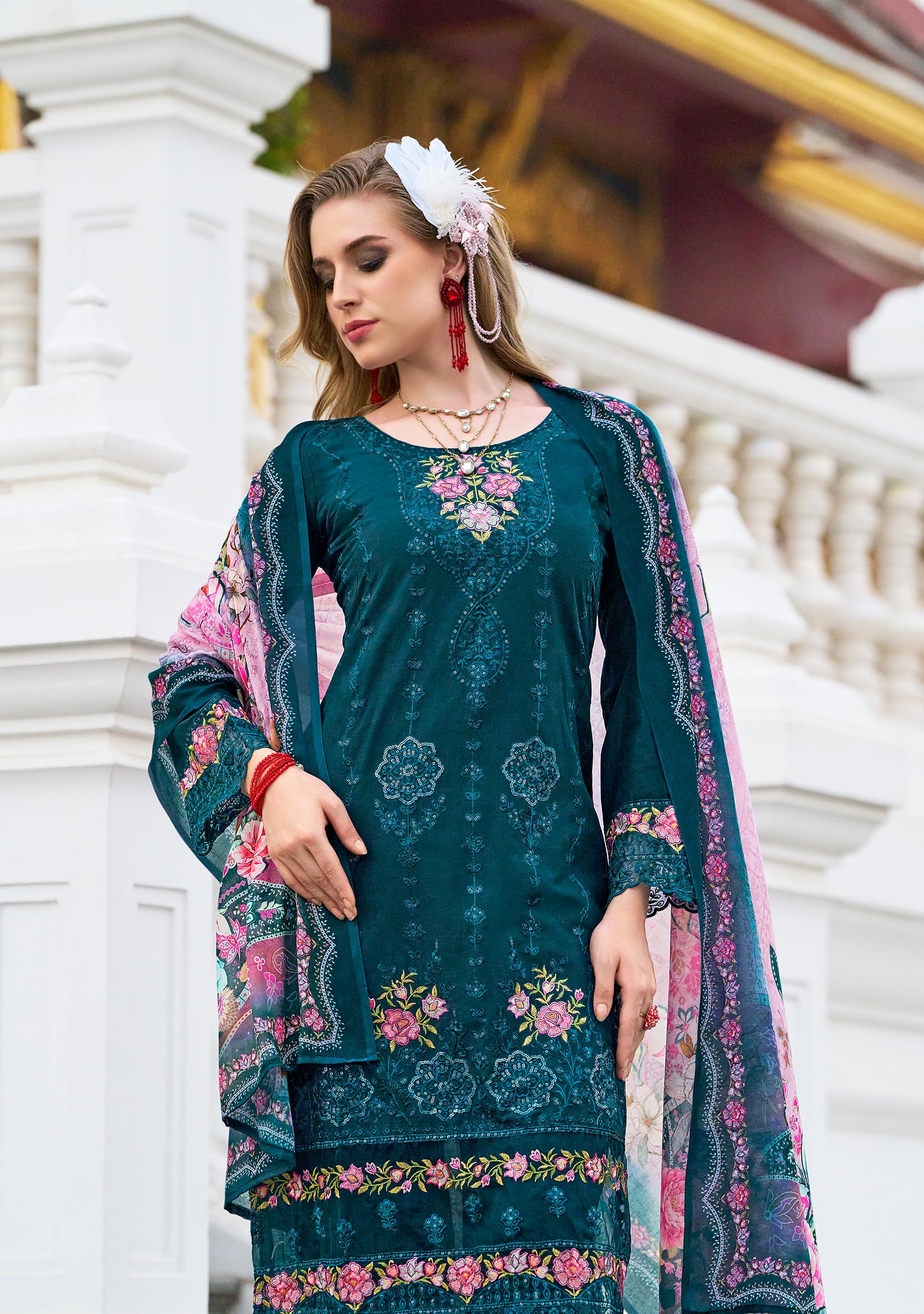 DRAVINAM Trends Kurti 2.50 mtrs, Pure Cotton (3 mtrs apx), Pure MAL MAL Cotton Dupatta Digital Print|Rust