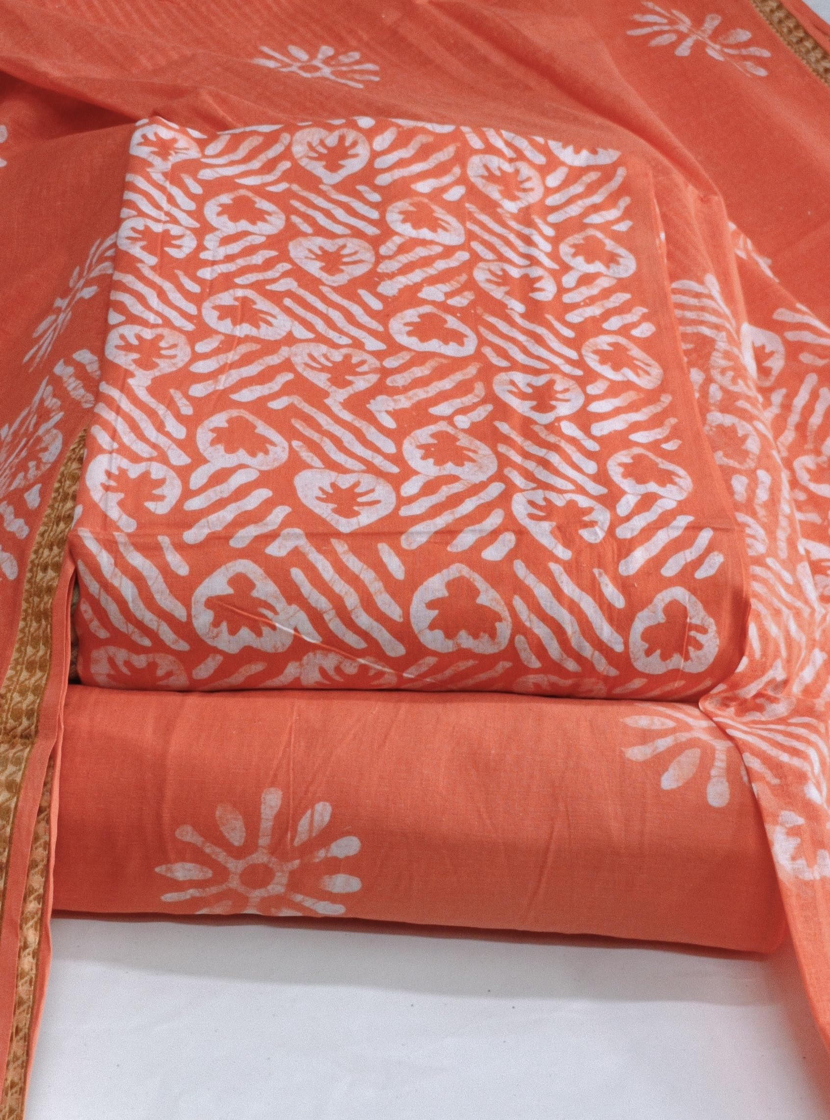 DRAVINAM Trends Unstitched Jaipuri Handmade Wax Batik Print Soft Cotton Dress Material with Dupatta