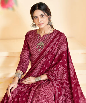 DRAVINAM Trends Women Unstitch Printed Pashmina Suit Dress Material I Digital style Printed Pashmia Top| Pure Pashmina Spun Dyed Bottoms | Luxurious Pure Woolen Shawl Dupatta with Piko work