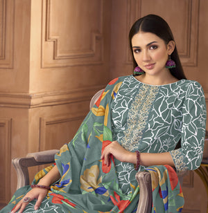 DRAVINAM Trends Women's Unstitched Premium Cotton Printed Embroidered Suit Material