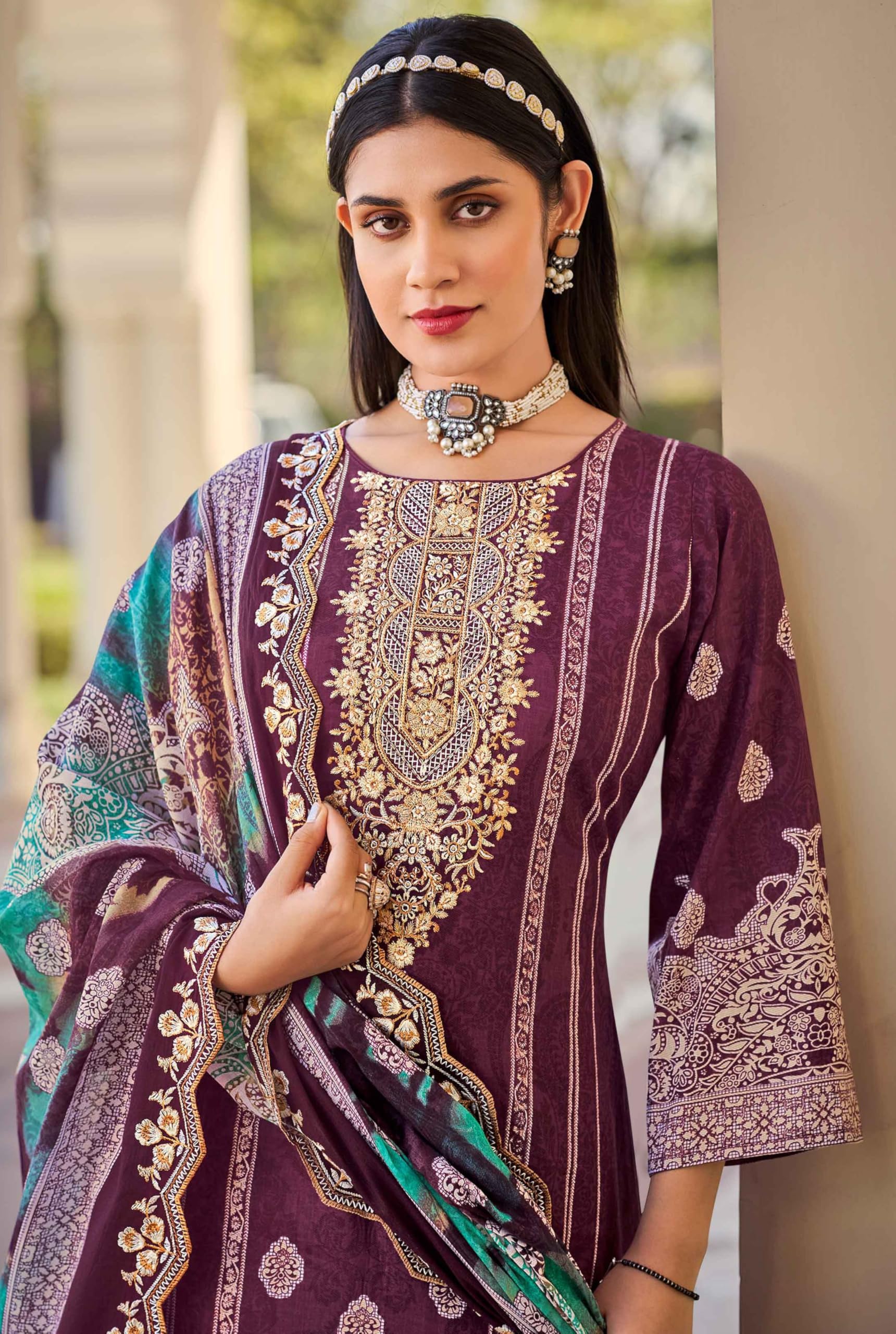 DRAVINAM Trends Women's Unstitched Salwar Suit Dress Material - Cotton Digital Printed Organza Embroidered Kameez II Unstitch Bottoms II Cotton Dupatta