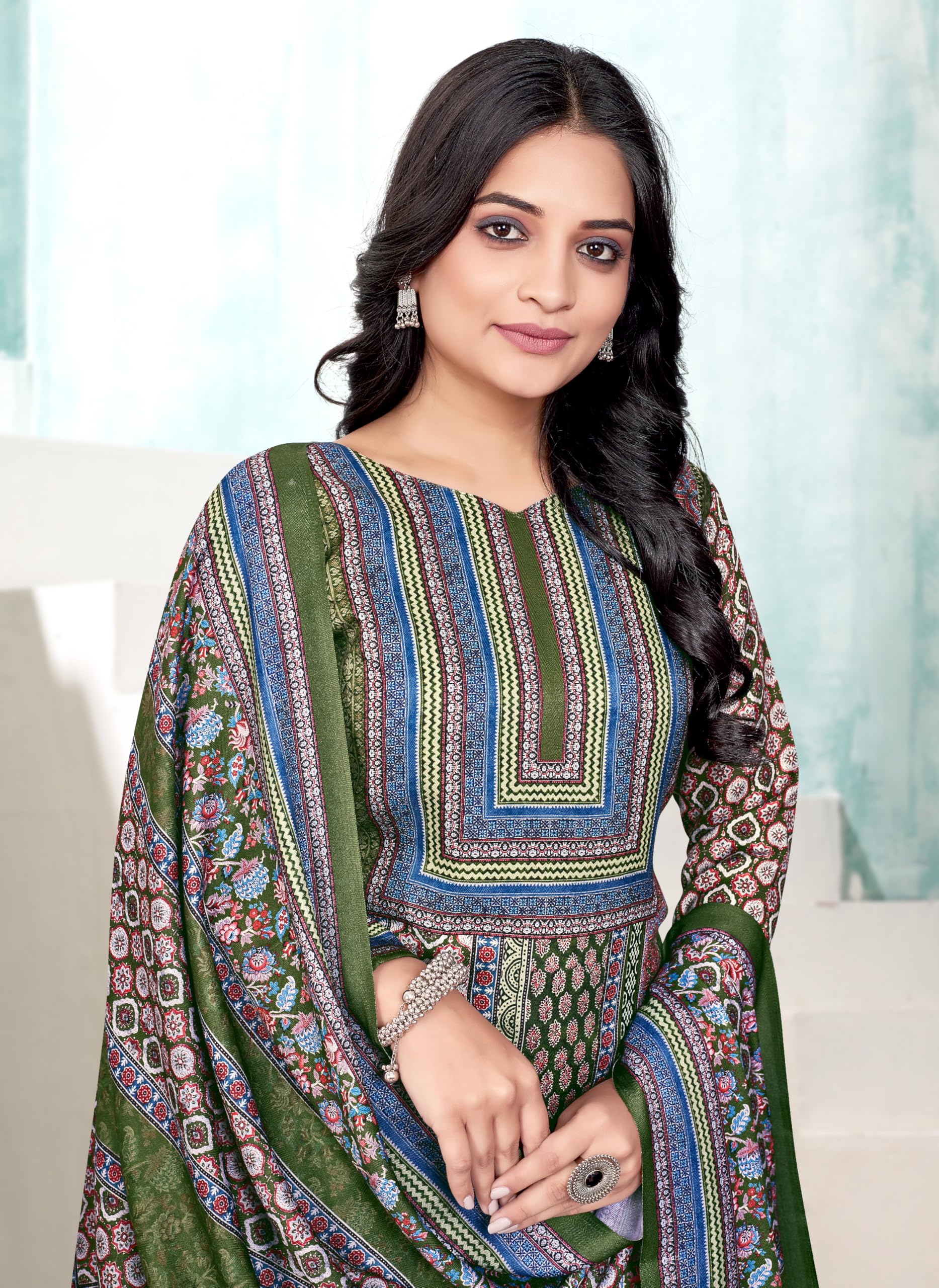 DRAVINAM Trends Pashmina Digital Kani Kashmiri Printed Unstitched Salwar Suit for Women with Digital Shawl Dupatta