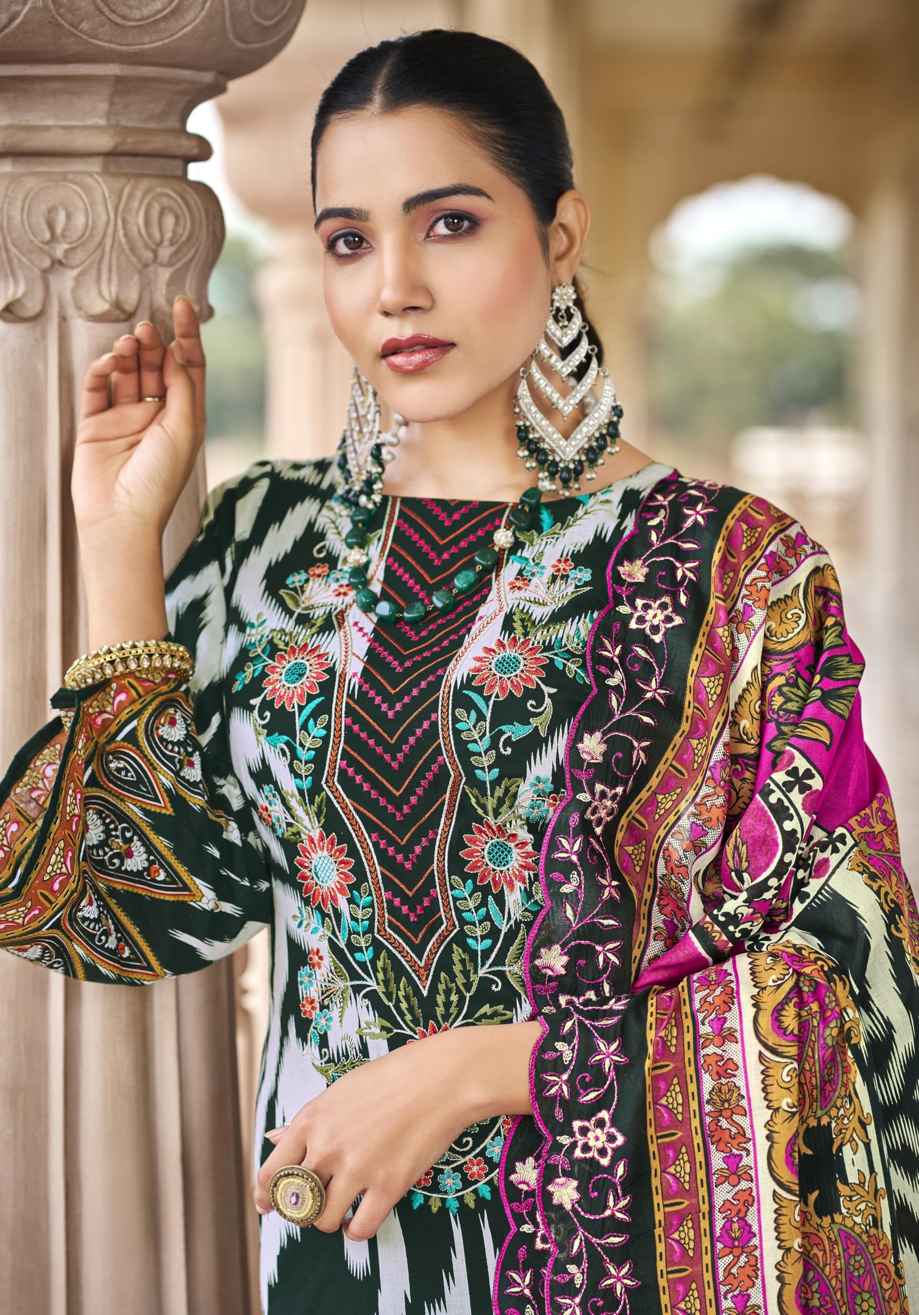 DRAVINAM Trends Women's Unstitched Pakistani Digital Print Embroidered Pure Cotton Salwar Suit Dress Materials with Cotton Embroidered Cutwork Dupatta