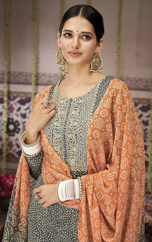 DRAVINAM Trends Unstitched Bandhani Printed Pure Jam Cotton Suit Material with Embroidery and Pure Maslin Dupatta