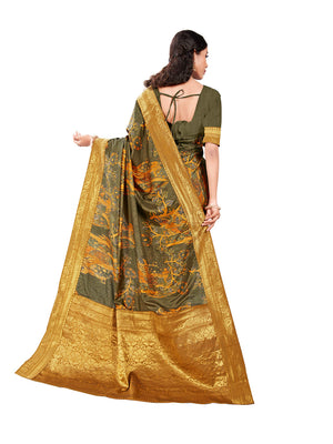 DRAVINAM Trends Printed silk saree with Jacquard Border and Blouse Piece (Green)
