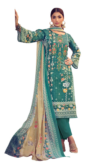 DRAVINAM Trends Unstitched Pakistani Print Embroidered Cotton Suit Dress Materials with Printed Cotton Dupatta