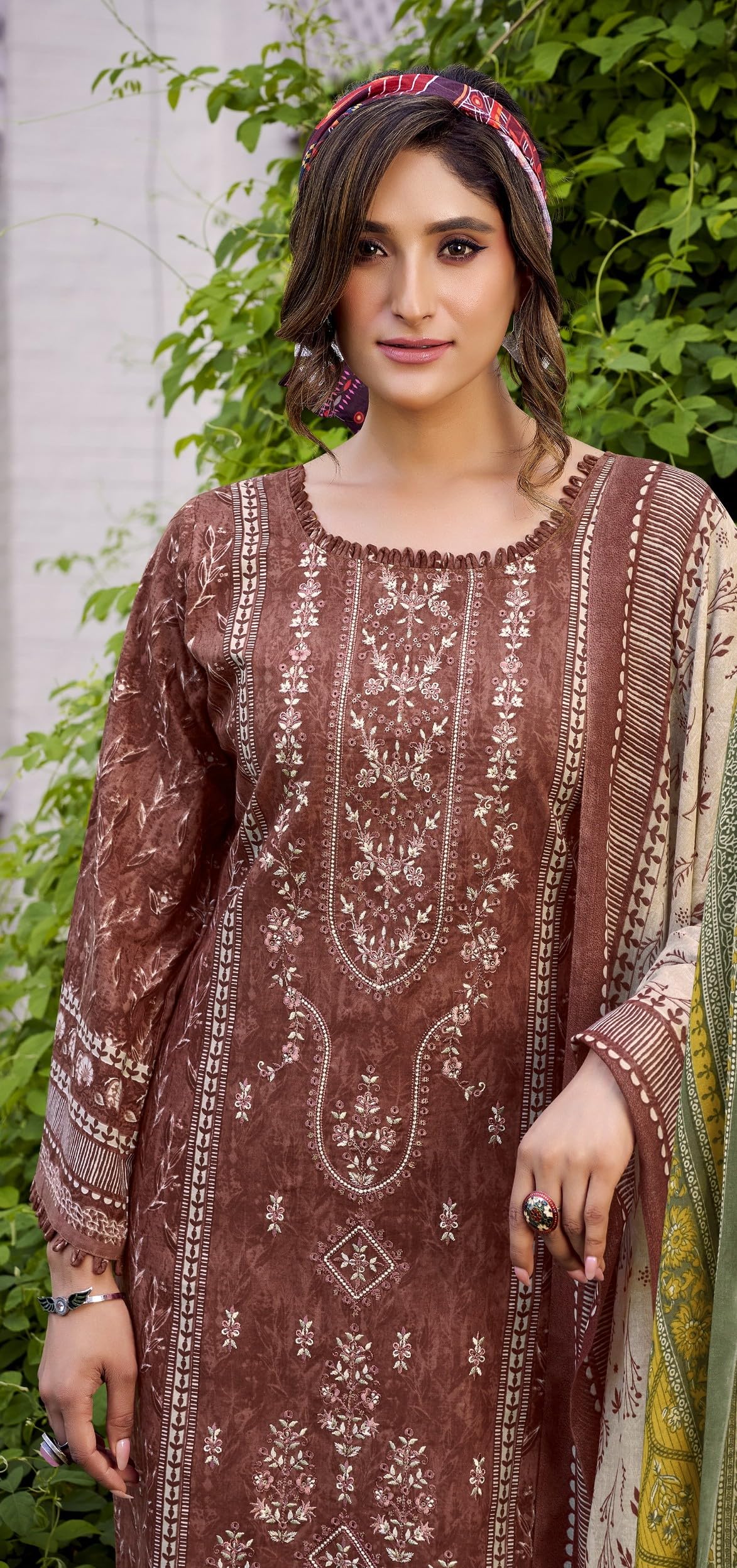 DRAVINAM Trends Unstitched Karachi Lawn Cotton Pakistani Digital Printed Embroidered Suit Dress Material with Unstitched Bottoms and Cotton Dupatta
