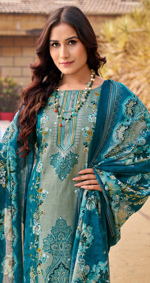 DRAVINAM Trends Women's Unstitched Jam Cotton Hand Embroidered Suit Material - Pure Jam Cotton Printed Hand Embroidered Kameez II Cotton Bottoms II Cotton Malmal Printed Dupatta