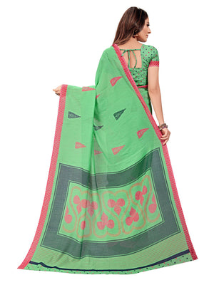 DRAVINAM Trends Women's Soft Printed Pure Linen Saree With Blouse Piece (Green)