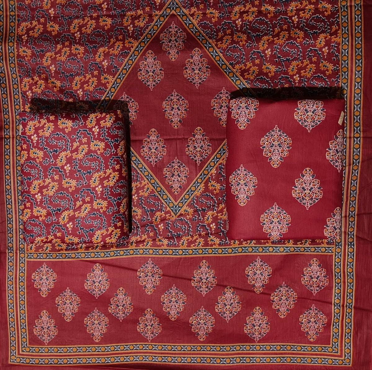 DRAVINAM Trends Jaipuri Print Cambric Cotton Unstitched Salwar Suit Dress Material for Women with Mulmul Cotton Dupatta