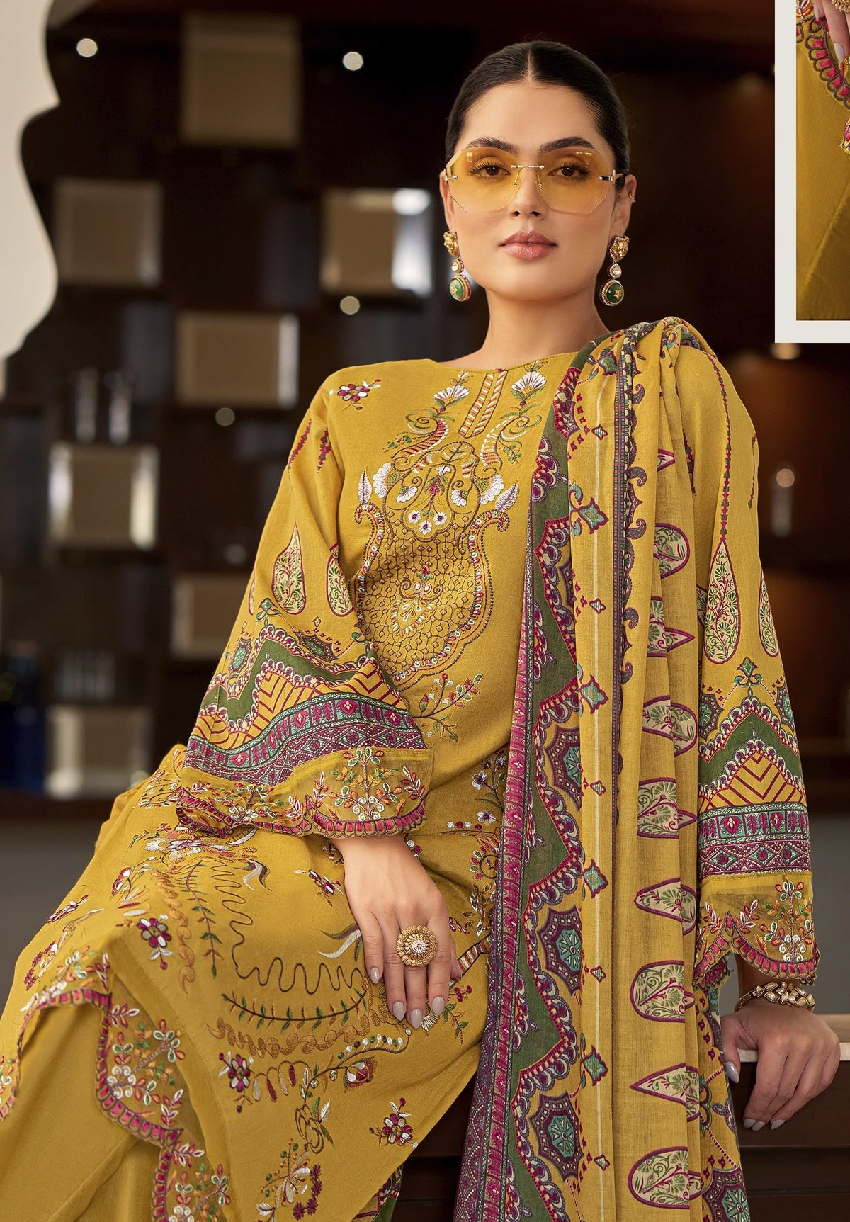 DRAVINAM Trends Women's Unstitched Cotton Suit Dress Material - Pure Cambric Cotton Pakistani Print Embroidered Kameez II Pure Cotton Bottoms II Pure Cotton Dupatta