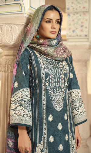DRAVINAM Trends Unstitched Pakistani Embroidered Pure Cotton Salwar Suit Dress Materials with Cotton Dupatta