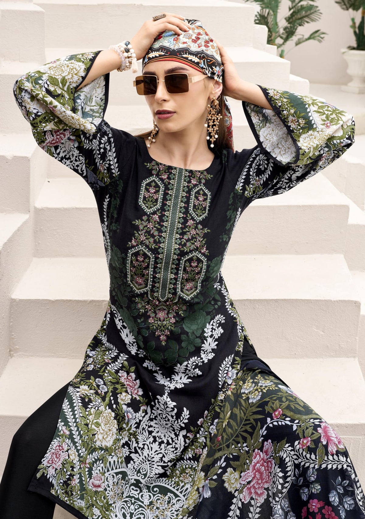 DRAVINAM Trends Unstitched Pakistani Embroidered Pure Rayon Salwar Suit Dress Materials with Cotton Dupatta