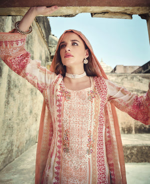 DRAVINAM Trends Women's Cotton Printed Thread Embroidery Work Unstitched Salwar Suit Dress Material With Dupatta (Grey, Unstitched Suit)