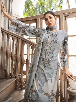 DRAVINAM Trends Women Unstitched Pakistani Print Embroidered Cotton Salwar Suit Dress Materials with Dupatta, Free Size