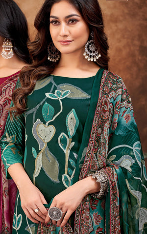 DRAVINAM Trends Women's Viscose Jam Cotton Handwork Unstitched Salwar Suit Dress Material - Pure Jam Discharge Print with Hand work Kameez | Viscose Rayon Bottom |Pure German Bemberg Print Dupatta