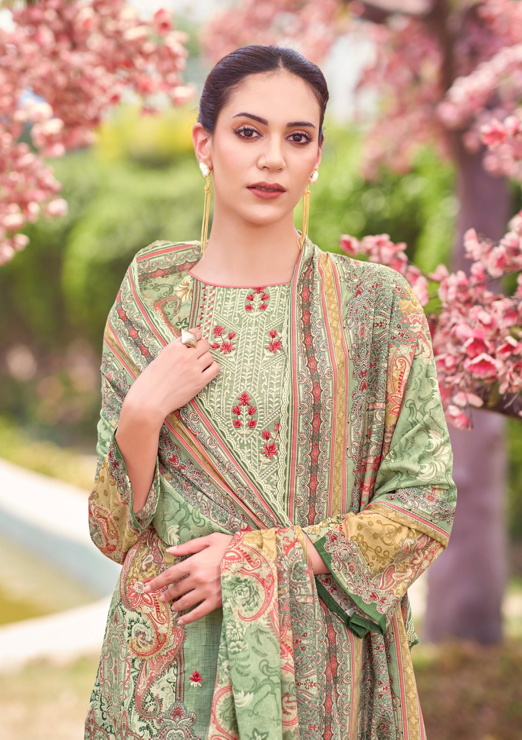 DRAVINAM Trends Women's Unstitched Salwar Suit Dress Material - Cotton Digital Printed Organza Embroidered Kameez II Unstitch Bottoms II Cotton Dupatta