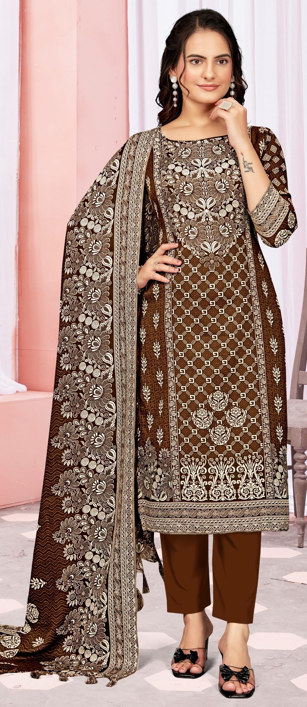 DRAVINAM Trends Women's Unstitched Winter Wear Digital Printed Heavy Woolen Pashmina Salwar Suit Dress Material with Printed Shawl Dupatta