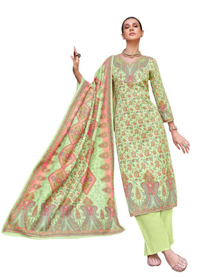 DRAVINAM Trends Women's Winter Wear Woolen Pashmina Digital Kani Printed Swaroski Work Unstitch Salwar Suit Dress Material with Digital Printed Pashmina Woolen Warm Shawl Dupatta