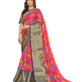 DRAVINAM Trends Women's Khadi Saree With Blouse Piece (Org_10a_Pink Blue)