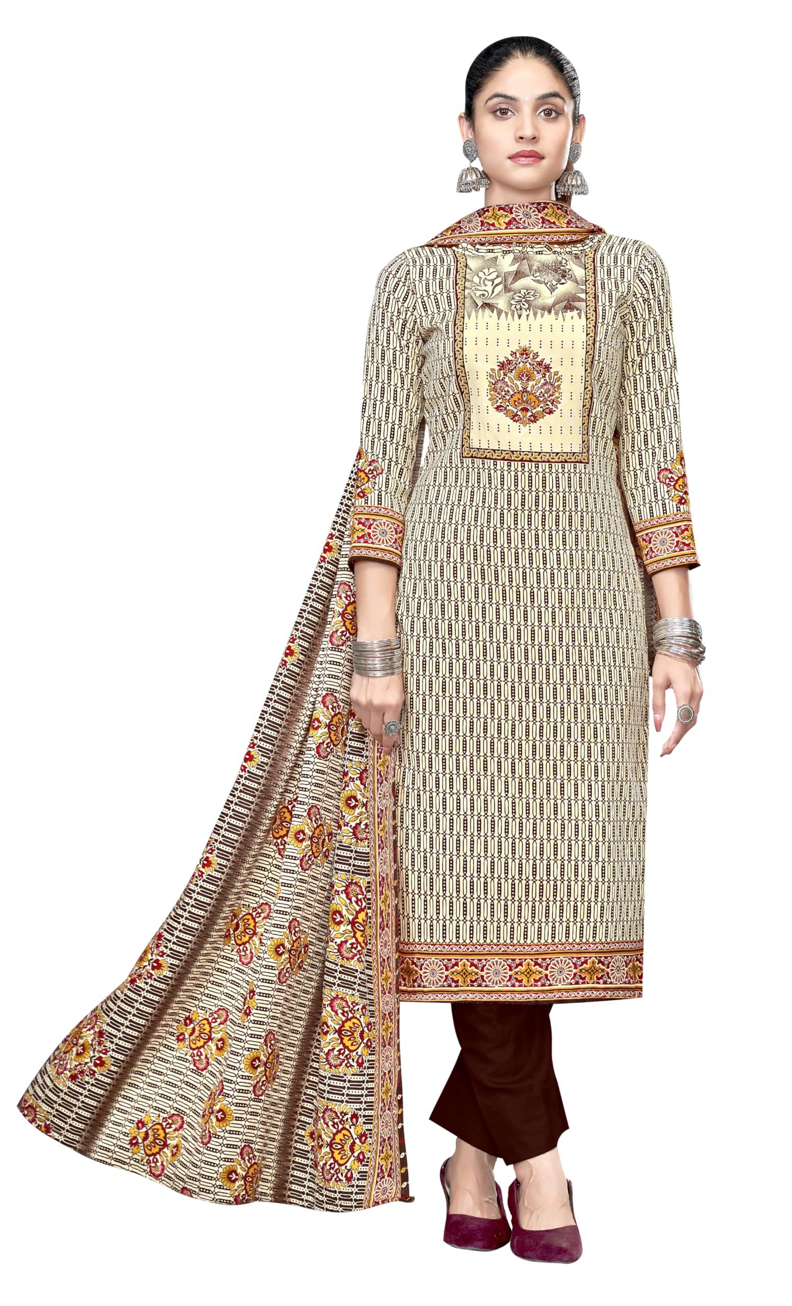 DRAVINAM Trends Pashmina Spun Digital Style Printed Unstitched Salwar Suit for Women with Siroski Work and Twill Printed Shawl Dupatta