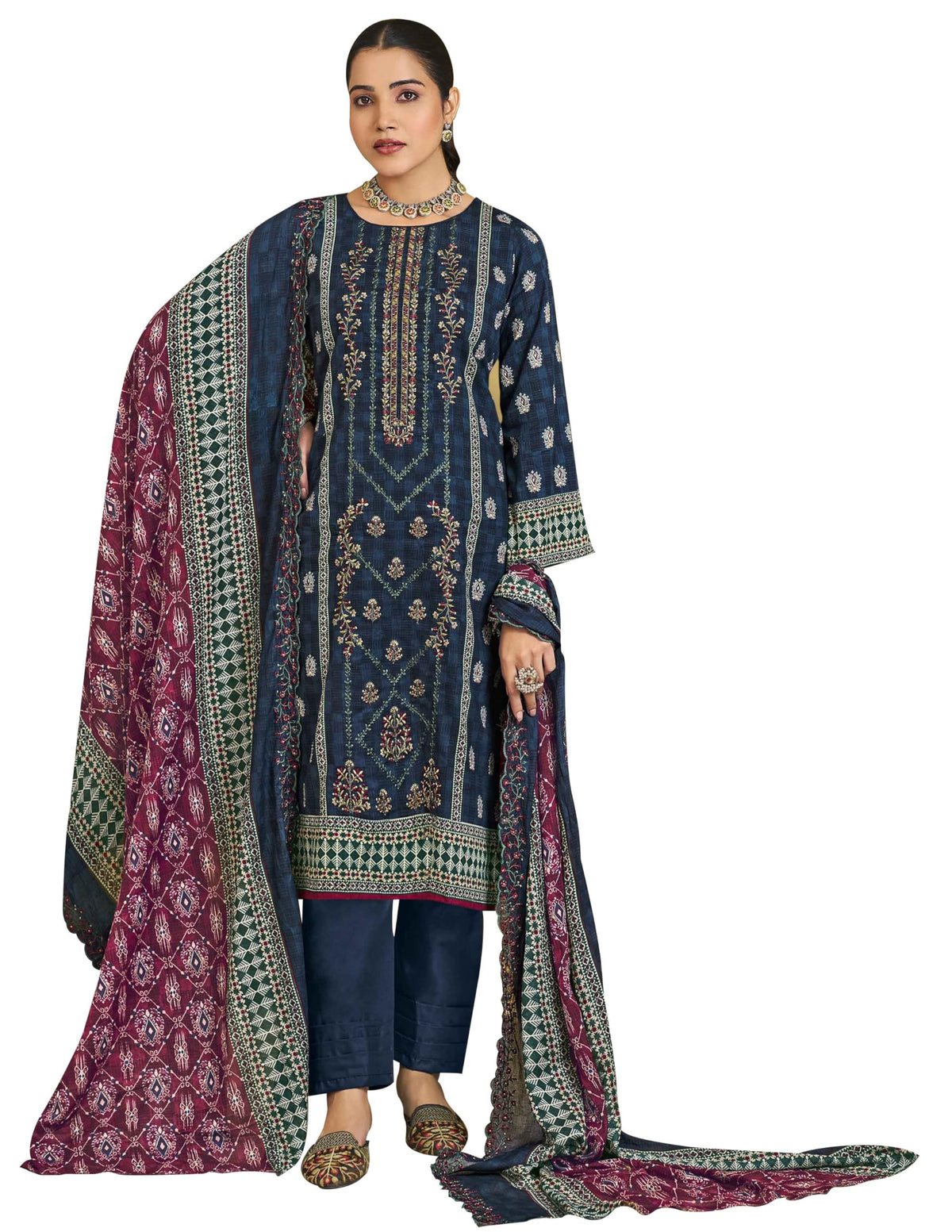 DRAVINAM Trends Women's Unstitched Salwar Suit Dress Material - Cotton Digital Printed Organza Embroidered Kameez II Unstitch Bottoms II Cotton Dupatta