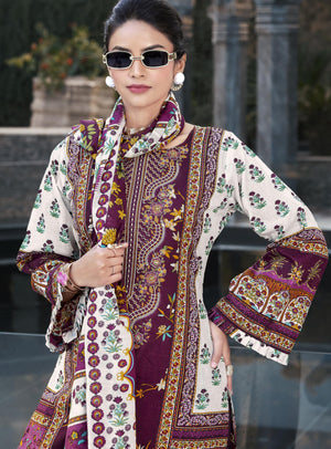 DRAVINAM Trends Women's Pure Lawn Cotton Pakistani Embroidered Suit Dress Material with Unstitched Bottoms and Cotton Dupatta