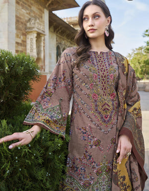 DRAVINAM Trends Women's Stitched Pakistani Print Embroidered Pure Cotton Pant Suit Set with Cotton Printed Dupatta (XL)