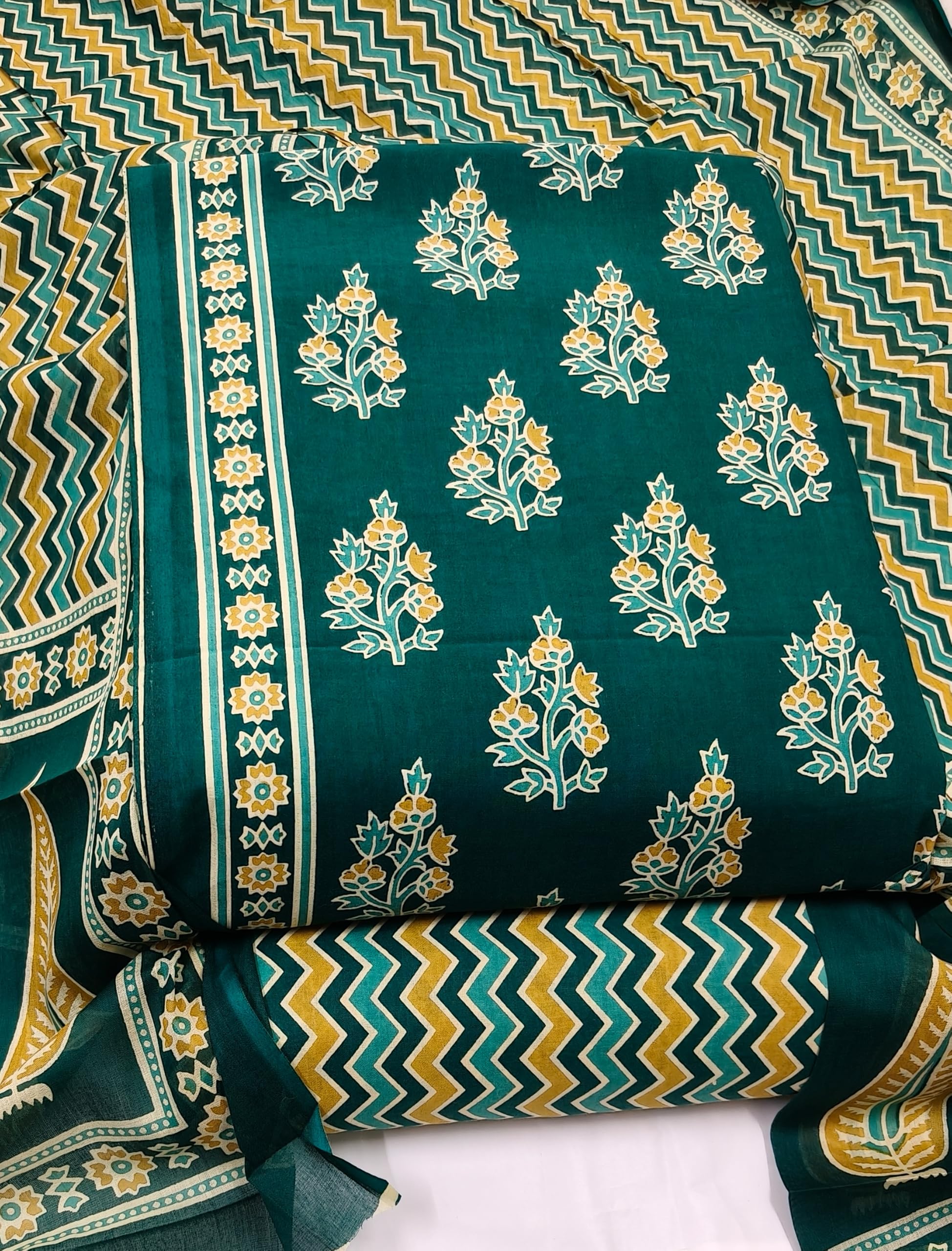 DRAVINAM Trends Jaipuri Print Cambric Cotton Unstitched Salwar Suit Dress Material for Women with Mulmul Cotton Dupatta