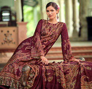 DRAVINAM Trends Women's Pure Viscose Pashmina Digital Kashmiri Printed Salwar Suit Material Set with Unstitch Bottom and Kashmiri Print Shawl Dupatta